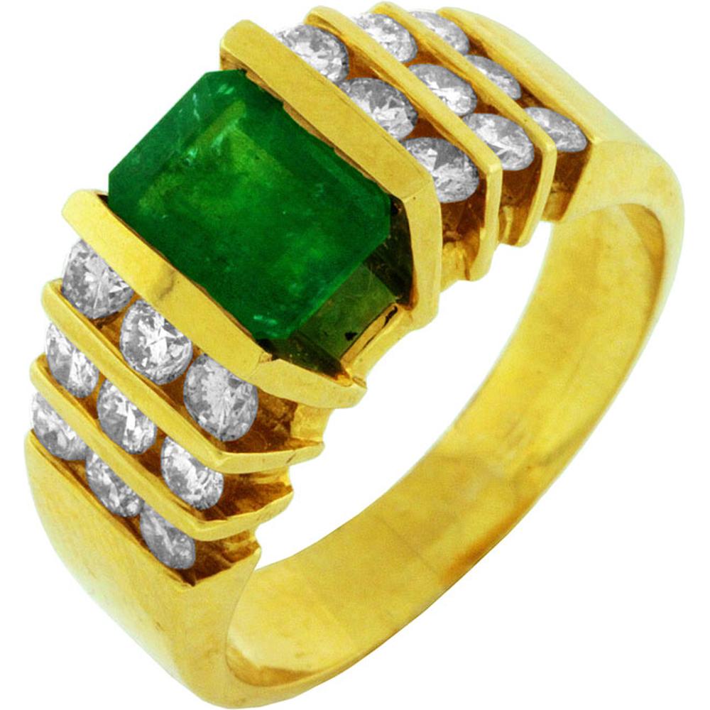 Royal 14K Yellow Gold Emerald & Diamond Ring - 1.00 Carat Emerald, 0.98 Carat Total Diamond Weight