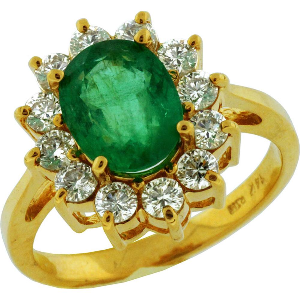 Royal 14K Yellow Gold Emerald & Diamond Ring - 1.00 Carat Emerald, 1.75 Carat Total Diamond Weight