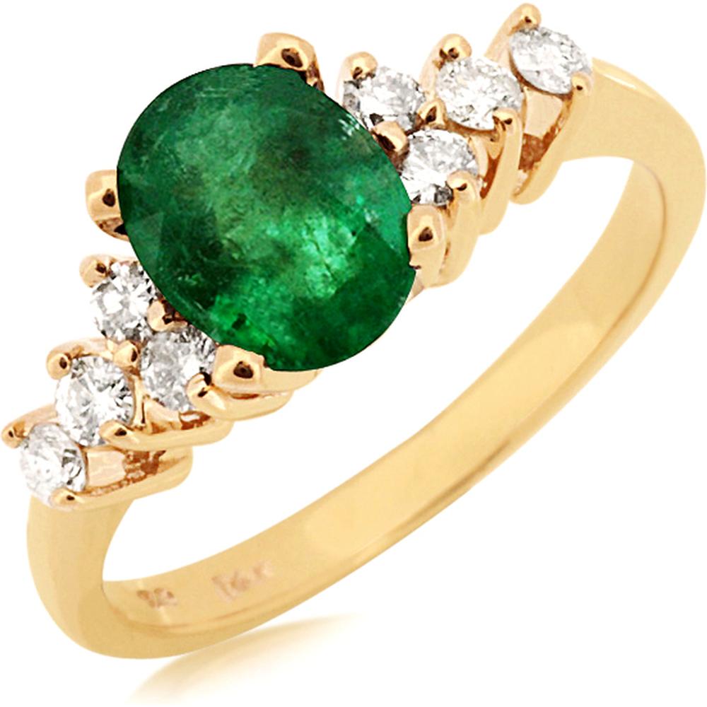 Royal 14K Yellow Gold Emerald and Diamond Ring - 1.10 Carat Emerald, 0.35 Carat Diamonds