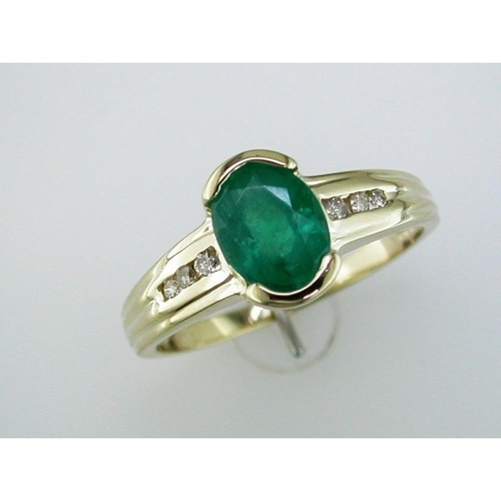 Royal 14K Yellow Gold Emerald & Diamond Ring - 1.20 Carat Emerald, 0.11 Carat Diamond Total Weight