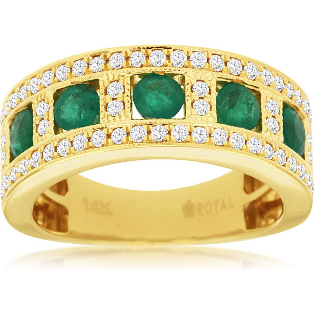 Royal 14K Yellow Gold Emerald & Diamond Ring - 1.3 Carat Total Gem Weight