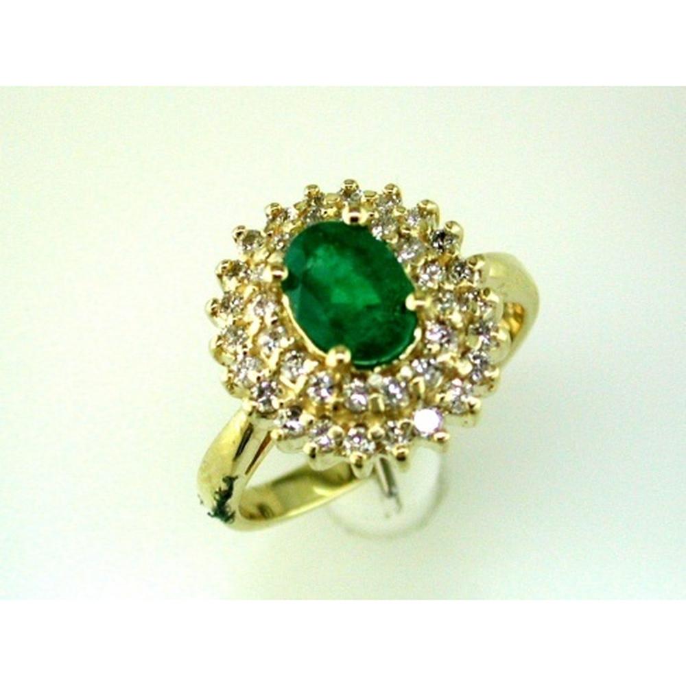 Royal 14K Yellow Gold Emerald & Diamond Ring - 1.30 Carat Oval Emerald, 0.67 Carat Total Diamond Weight
