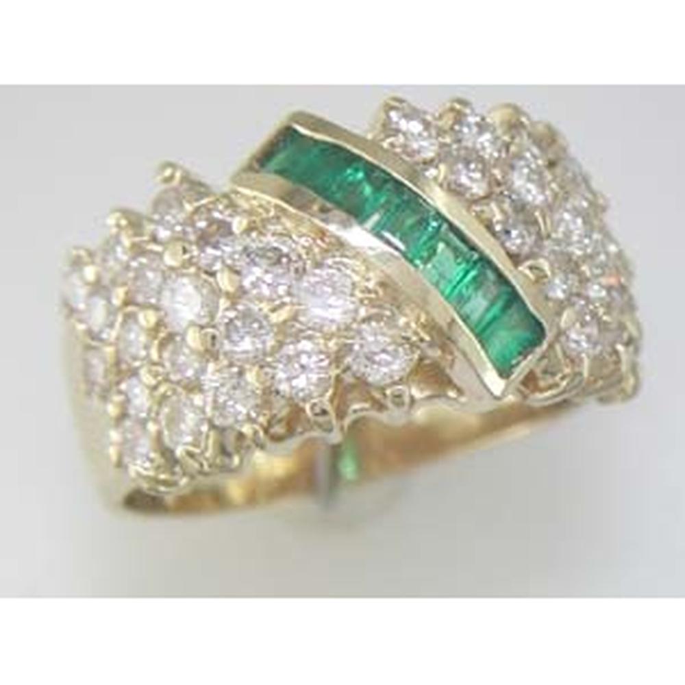 Royal 14K Yellow Gold Emerald & Diamond Ring - 1.50 Carat Total Diamond Weight