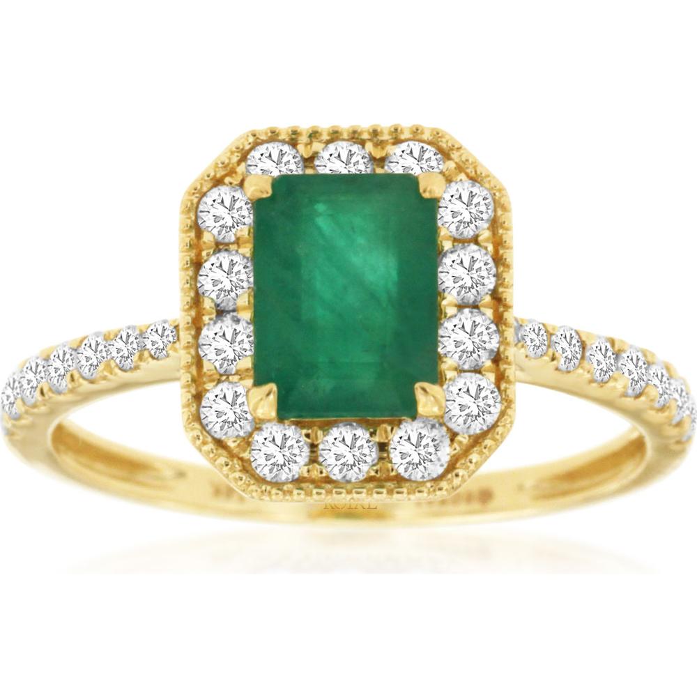 Royal 14K Yellow Gold Emerald & Diamond Ring - 1.50 Carat Total Gem Weight