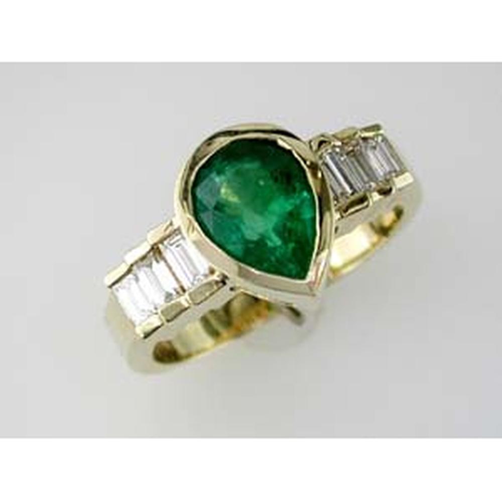 Royal 14K Yellow Gold Emerald & Diamond Ring - 1.60 Carat Emerald, 0.45 Carat Diamond Total Weight