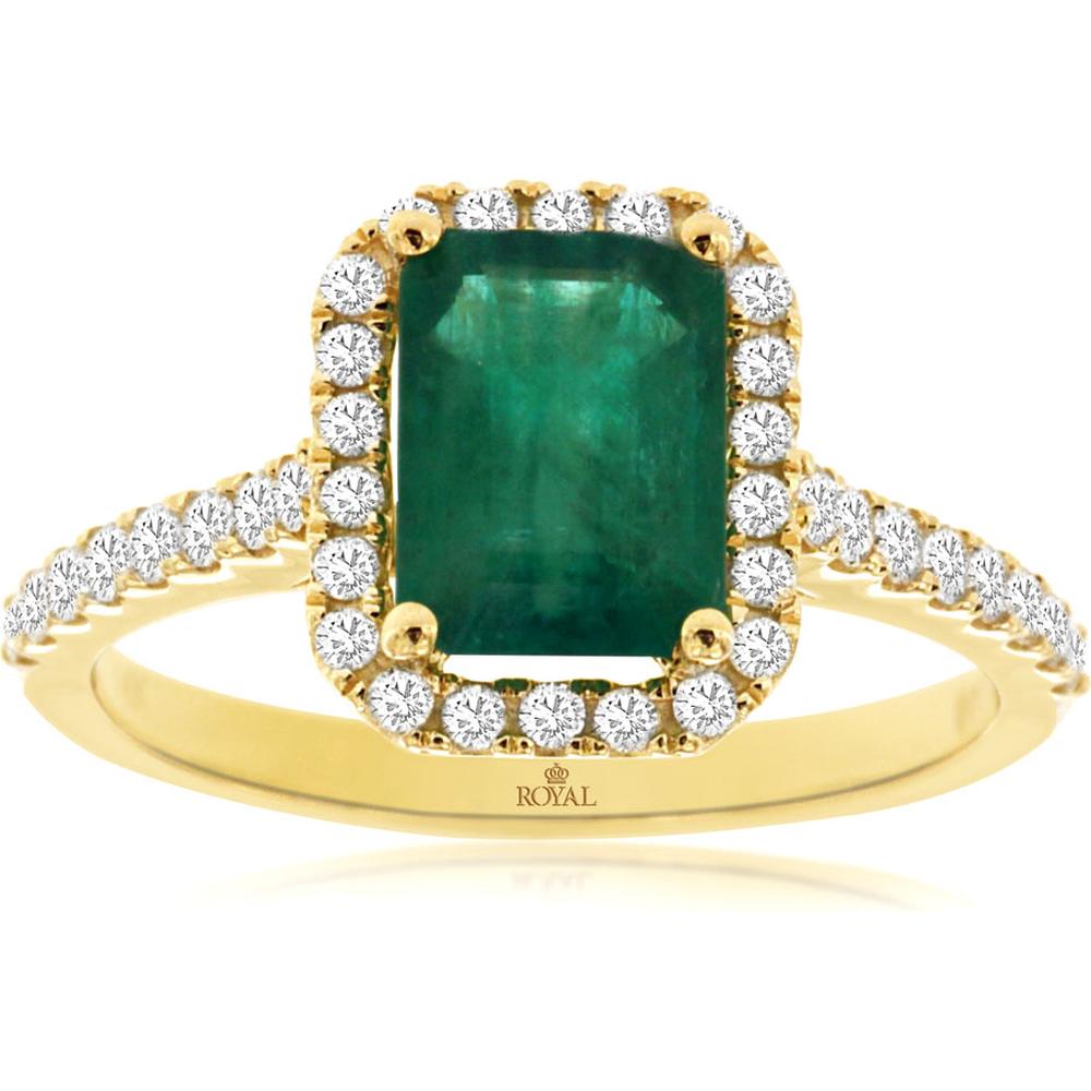 Royal 14K Yellow Gold Emerald & Diamond Ring - 1.60 Carat Emerald
