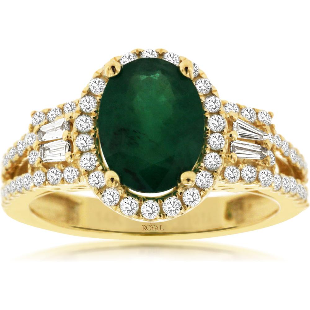 Royal 14K Yellow Gold Emerald and Diamond Ring - 1.75 Carat Emerald, 0.58 Carat Diamonds
