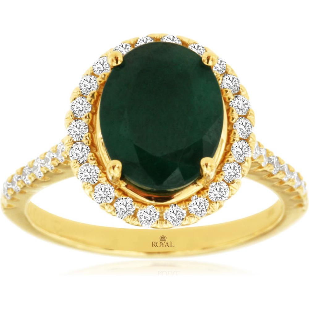 Royal 14K Yellow Gold Emerald & Diamond Ring - 2.40 Carat Total Gem Weight