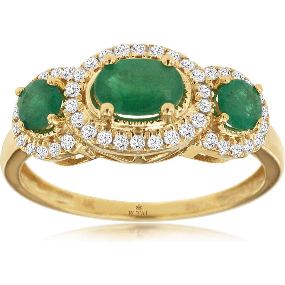 Royal 14K Yellow Gold Emerald & Diamond Ring - Timeless Elegance and Luxury
