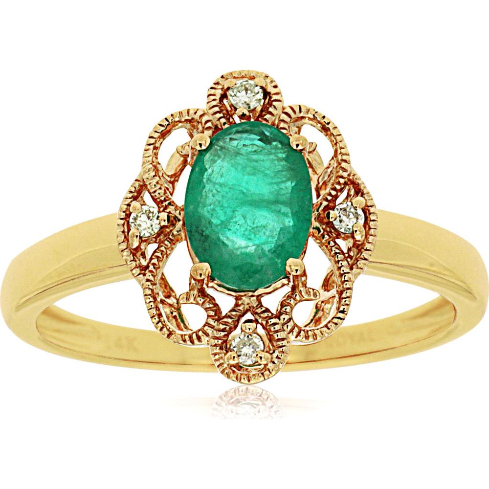 Royal 14K Yellow Gold Emerald and Diamond Ring - Timeless Elegance