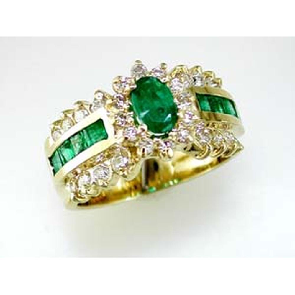 Royal 14K Yellow Gold Emerald & Diamond Ring with 1.20 Carats Oval Emerald and Round Diamonds