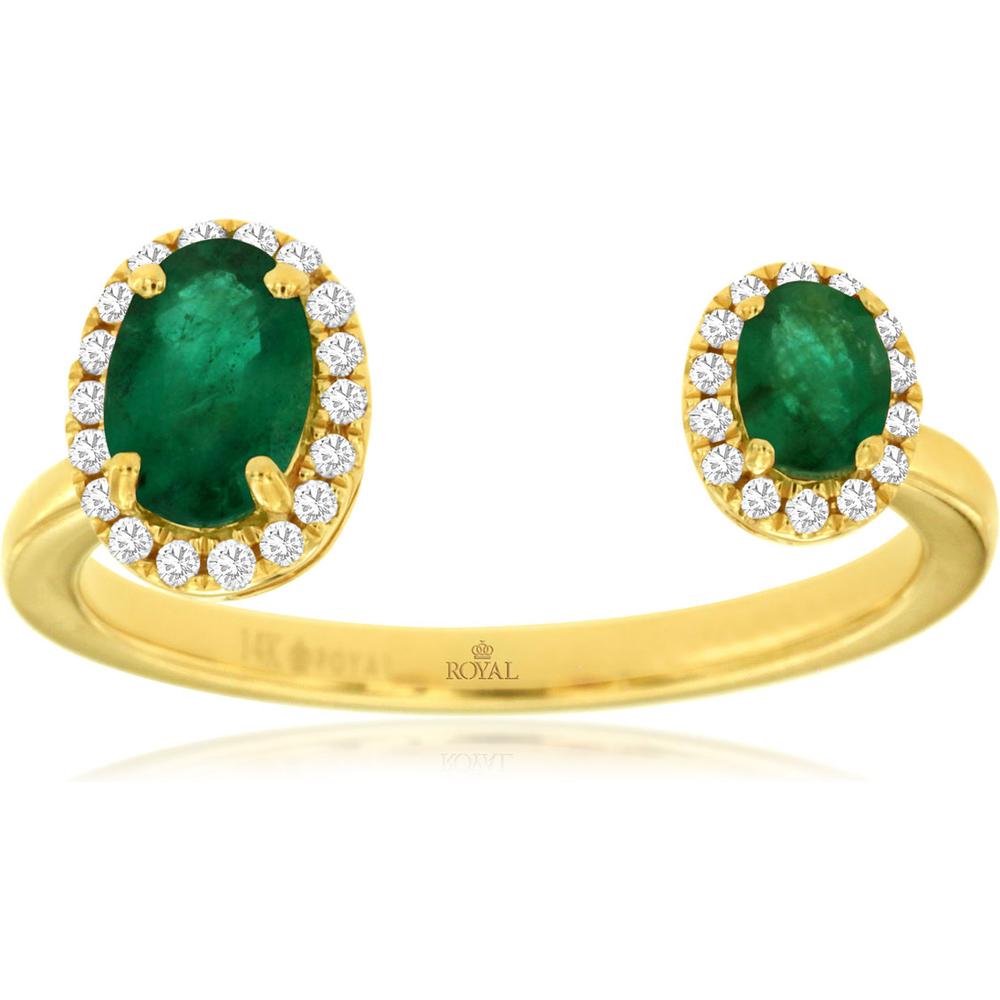 Royal 14K Yellow Gold Emerald & Diamond Ring with Oval Emerald - 0.60 Carats Emerald, 0.11 Carats Total Diamond Weight