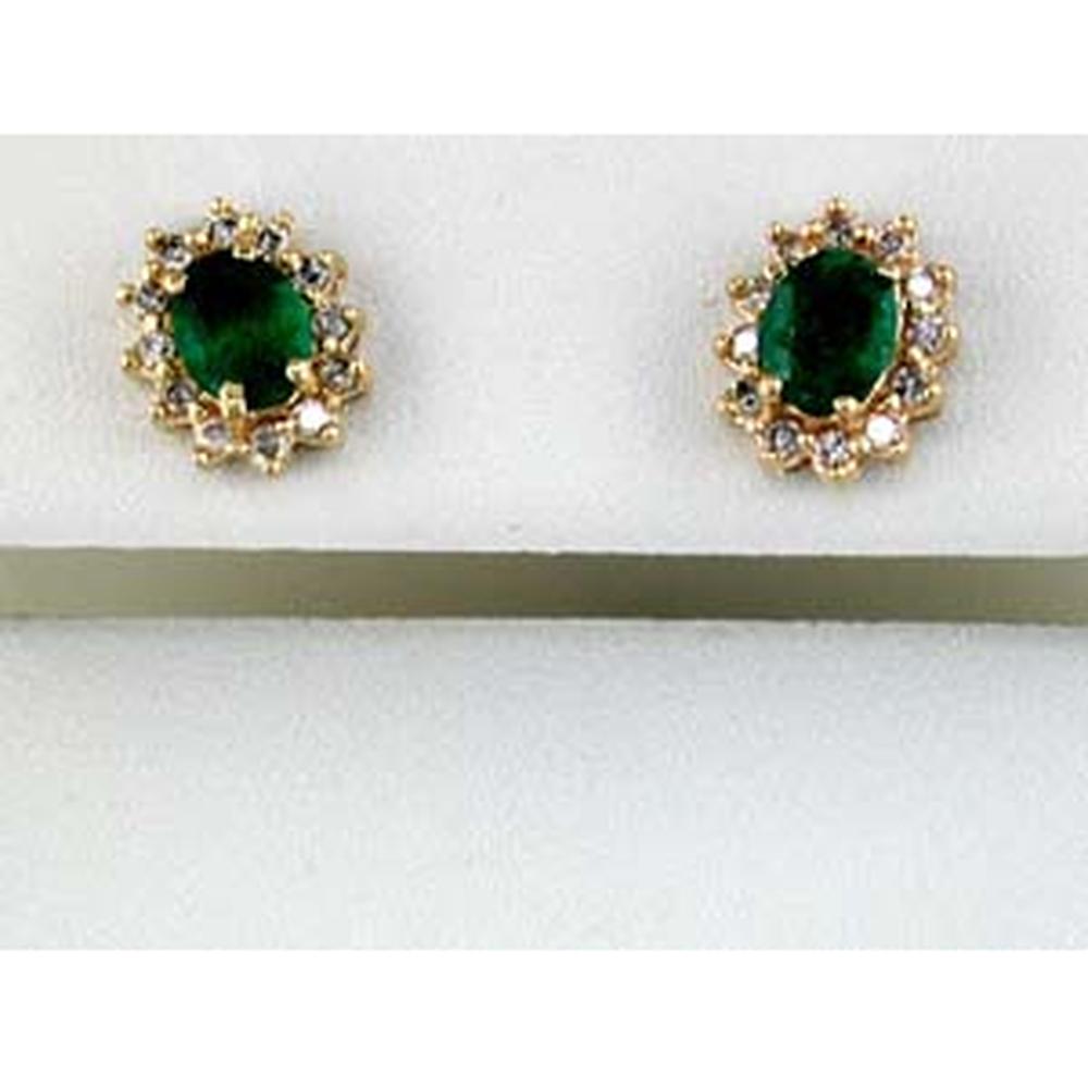 Royal 14K Yellow Gold Emerald & Diamond Stud Earrings - 0.80 Carats Emerald, 0.20 Carats Round Diamond Total Weight