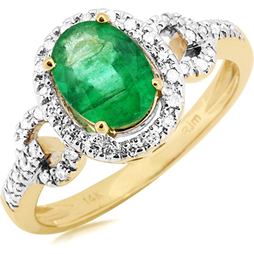 Royal 14K Yellow Gold Emerald & Round Diamond Halo Ring - 1.28 Carats Total Gem Weight