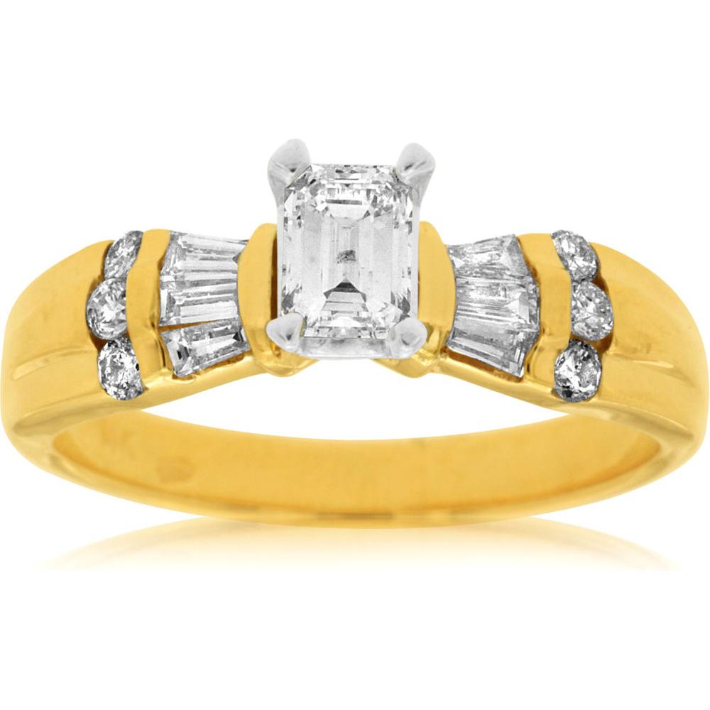 Royal 14K Yellow Gold Emerald Cut Diamond Engagement Ring - 0.80 Carat Total Diamond Weight