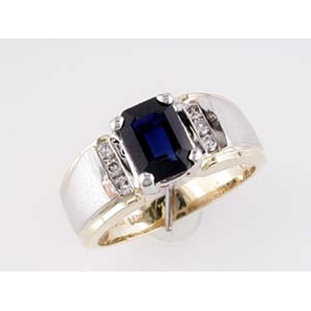Royal 14K Yellow Gold Emerald Cut Sapphire and Diamond Halo Engagement Ring - 2.10 Carat Total Sapphire Weight