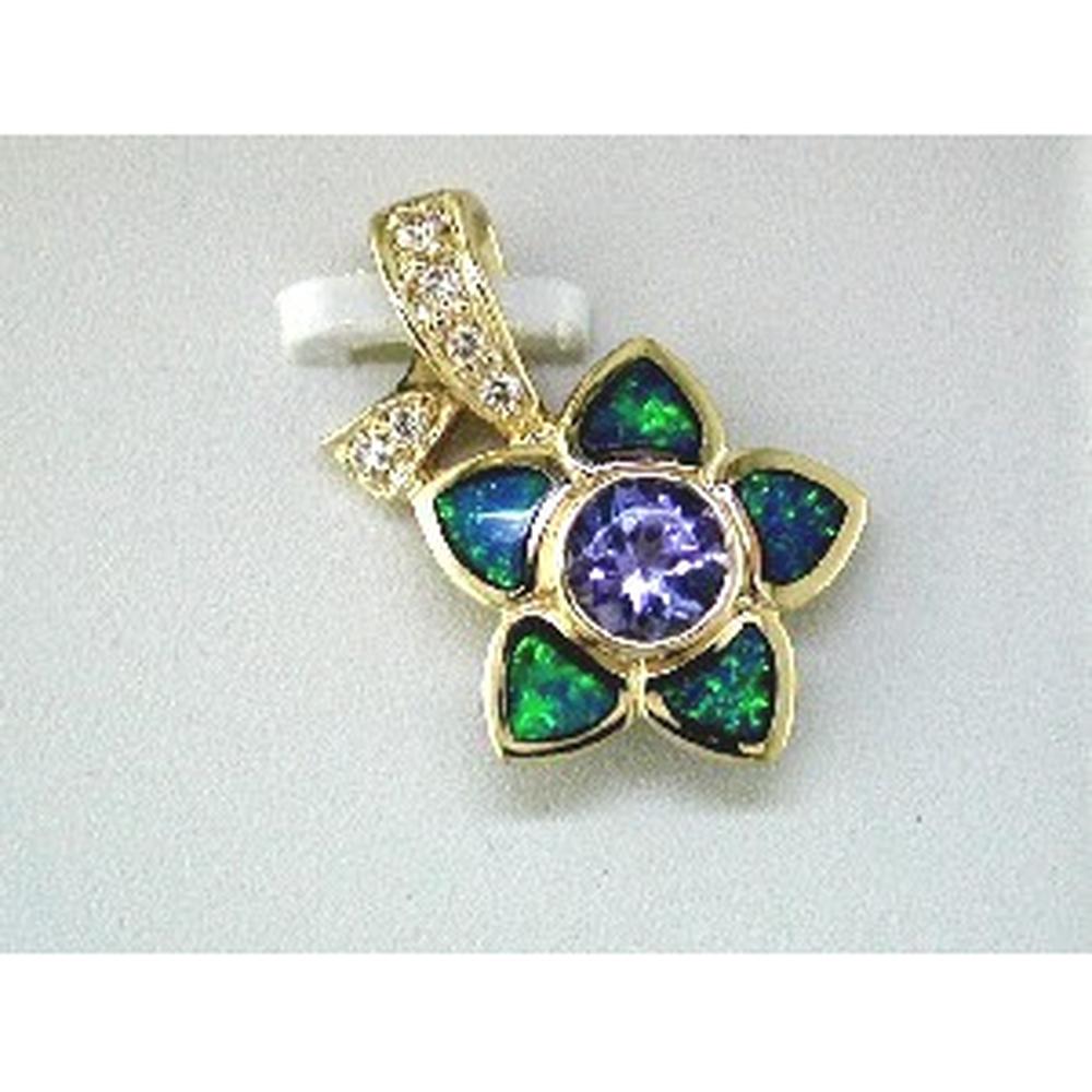 Royal 14K Yellow Gold Enchanted Tanzanite & Opal Flower Pendant