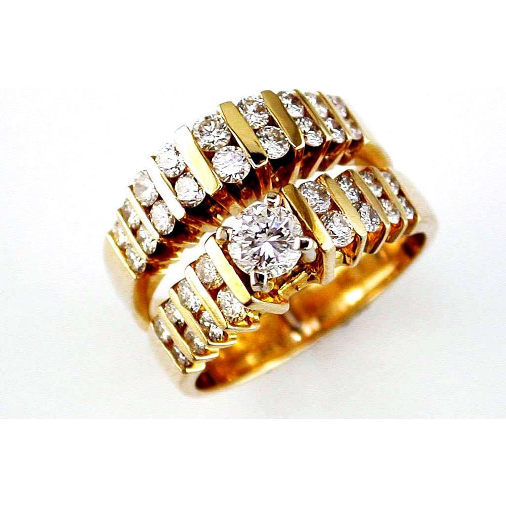 Royal 14K Yellow Gold Engagement & Wedding Band Set with Round Diamonds - 1.68 Carat Total Diamond Weight