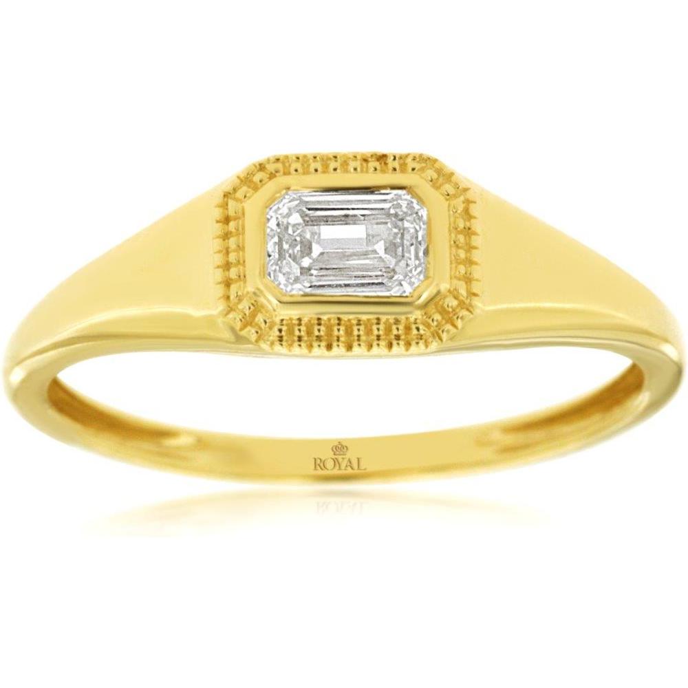 Royal 14K Yellow Gold Engagement Ring with 0.32 Carat Emerald-Cut Diamond and Milgrain Detail