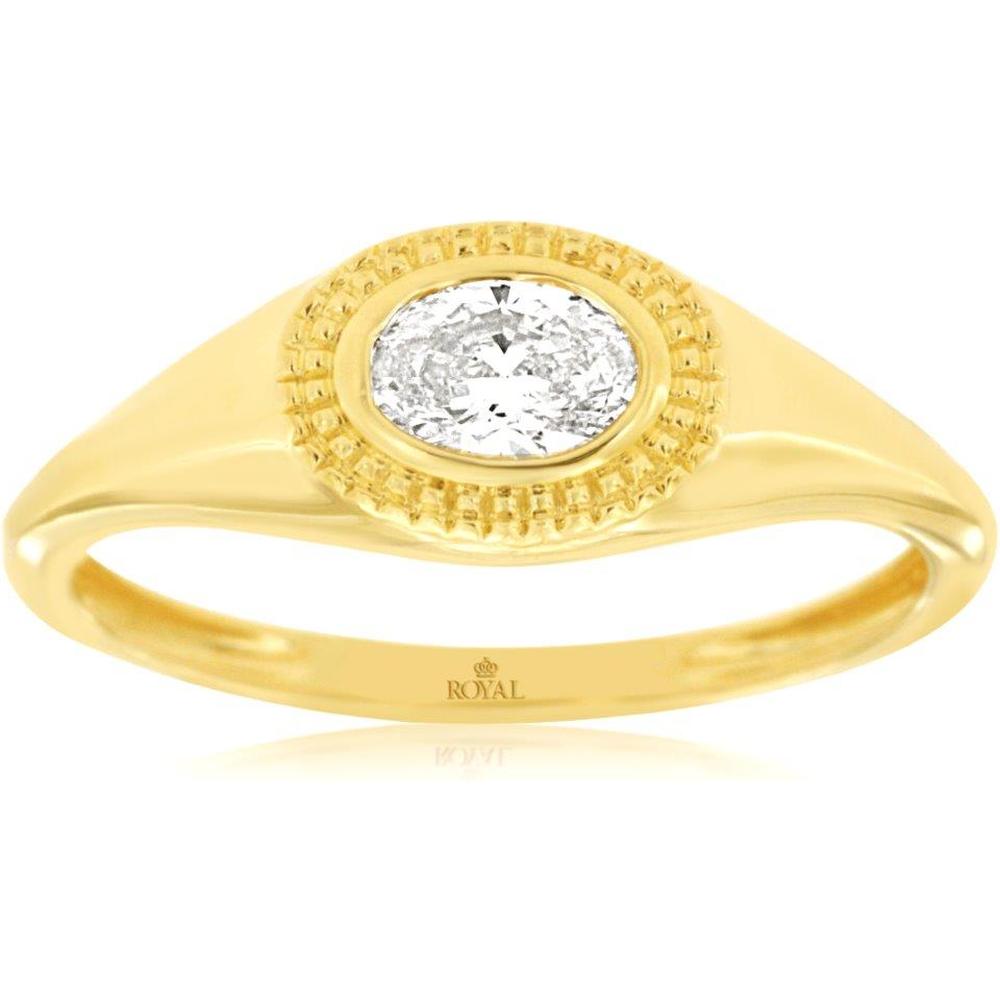 Royal 14K Yellow Gold Engagement Ring with Round Brilliant Diamond and Milgrain Detail - 0.32 Carat Total Diamond Weight
