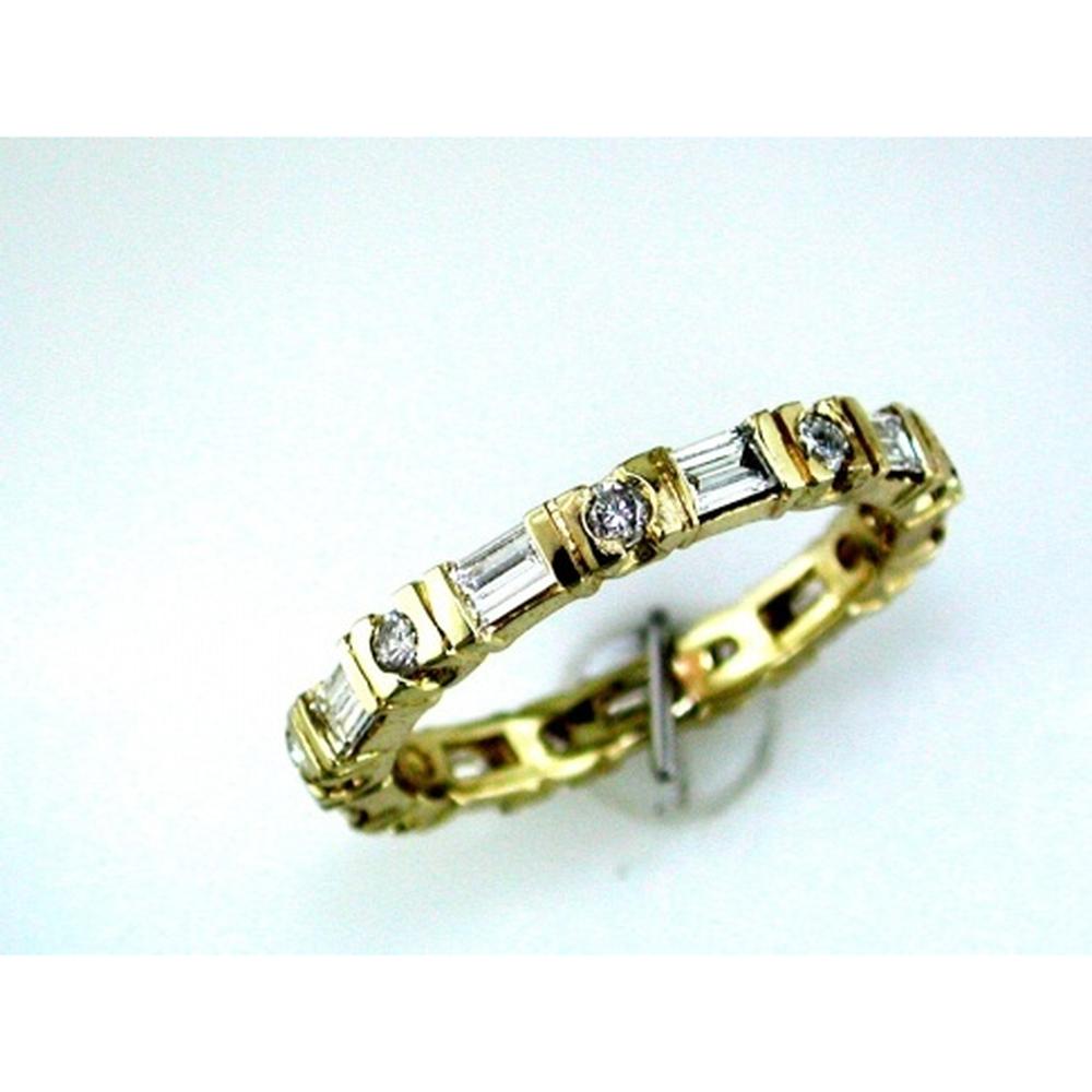 Royal 14K Yellow Gold Eternity Band with Baguette and Round Diamonds - 1.30 Carat Total Diamond Weight