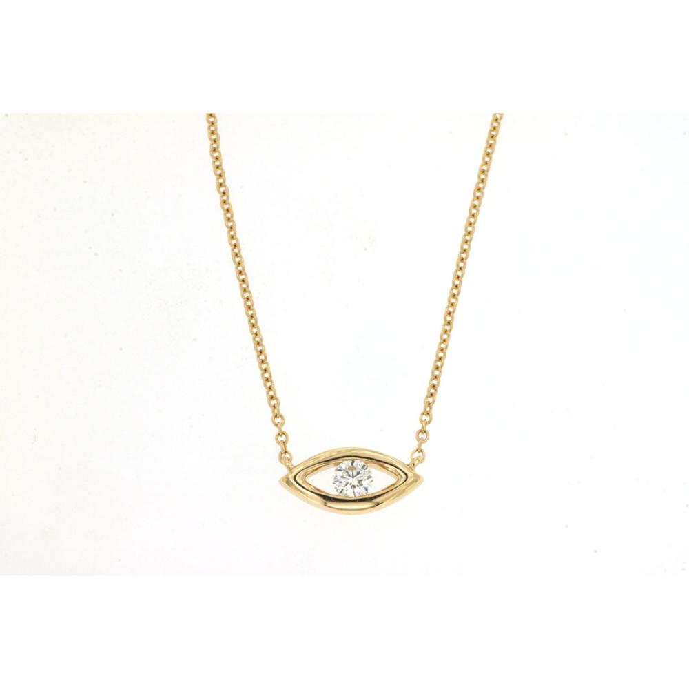 Royal 14K Yellow Gold Eye Motif Necklace with Round Diamond - 0.08 Carat Total Diamond Weight