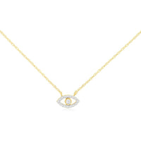 Royal 14K Yellow Gold Eye Pendant Necklace with 0.08 Carats Diamonds