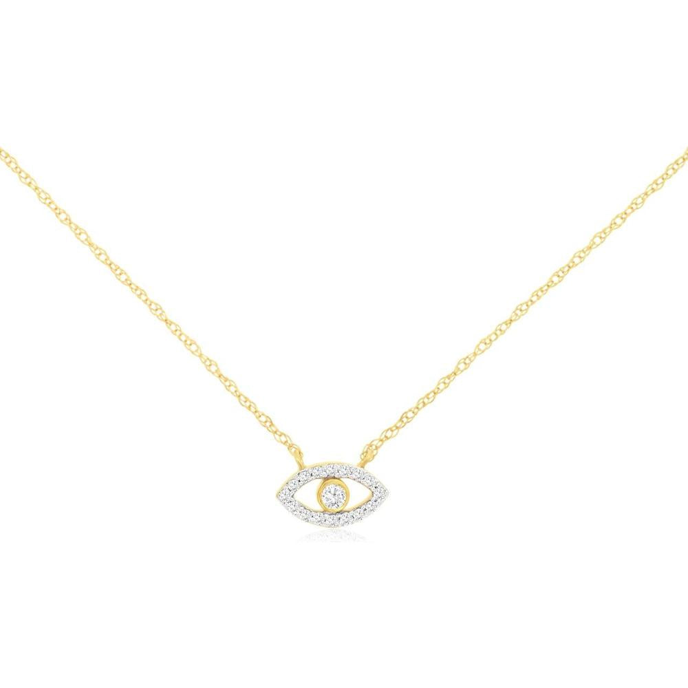 Royal 14K Yellow Gold Eye Pendant Necklace with 0.08 Carats Diamonds