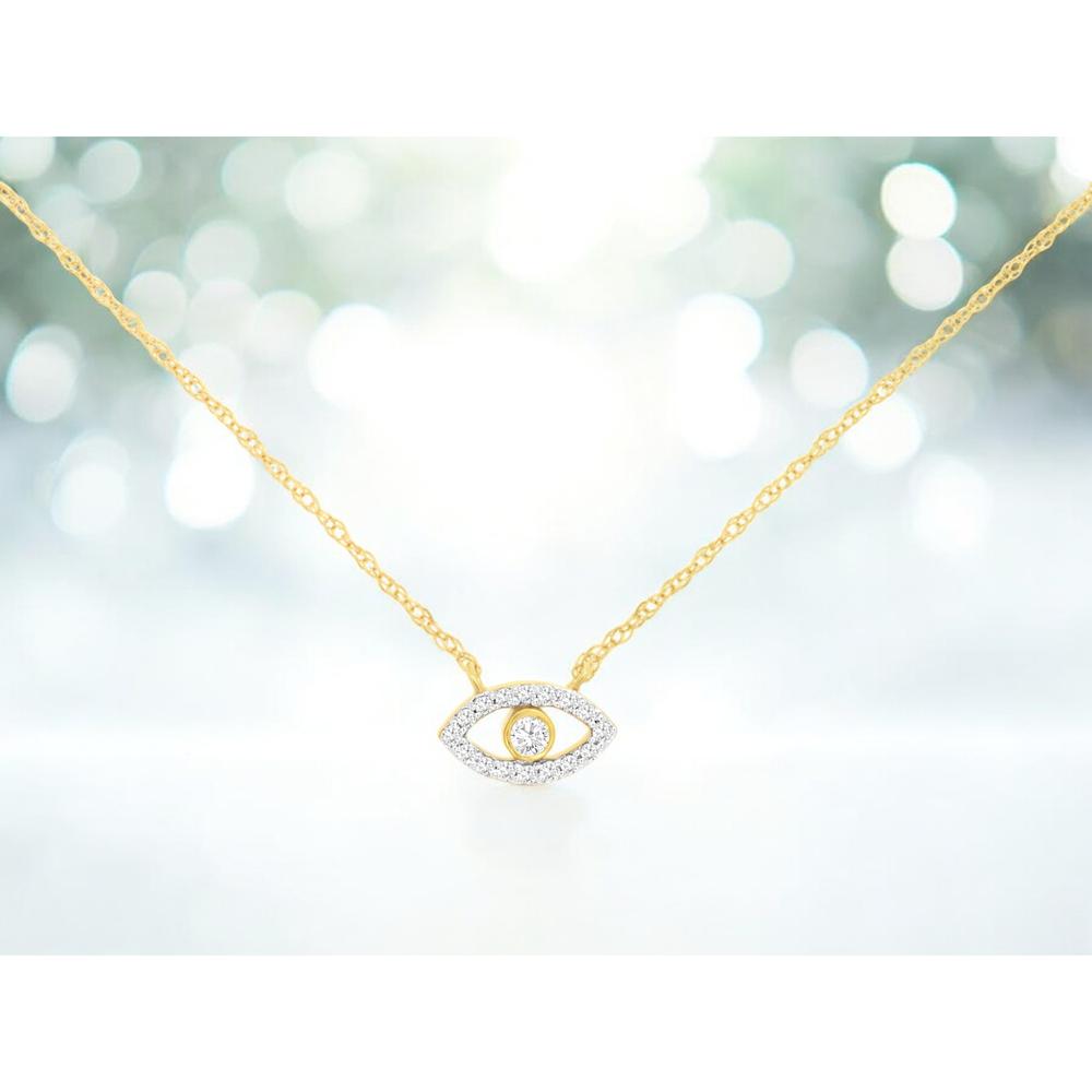 Royal 14K Yellow Gold Eye Pendant Necklace with 0.08 Carats Diamonds
