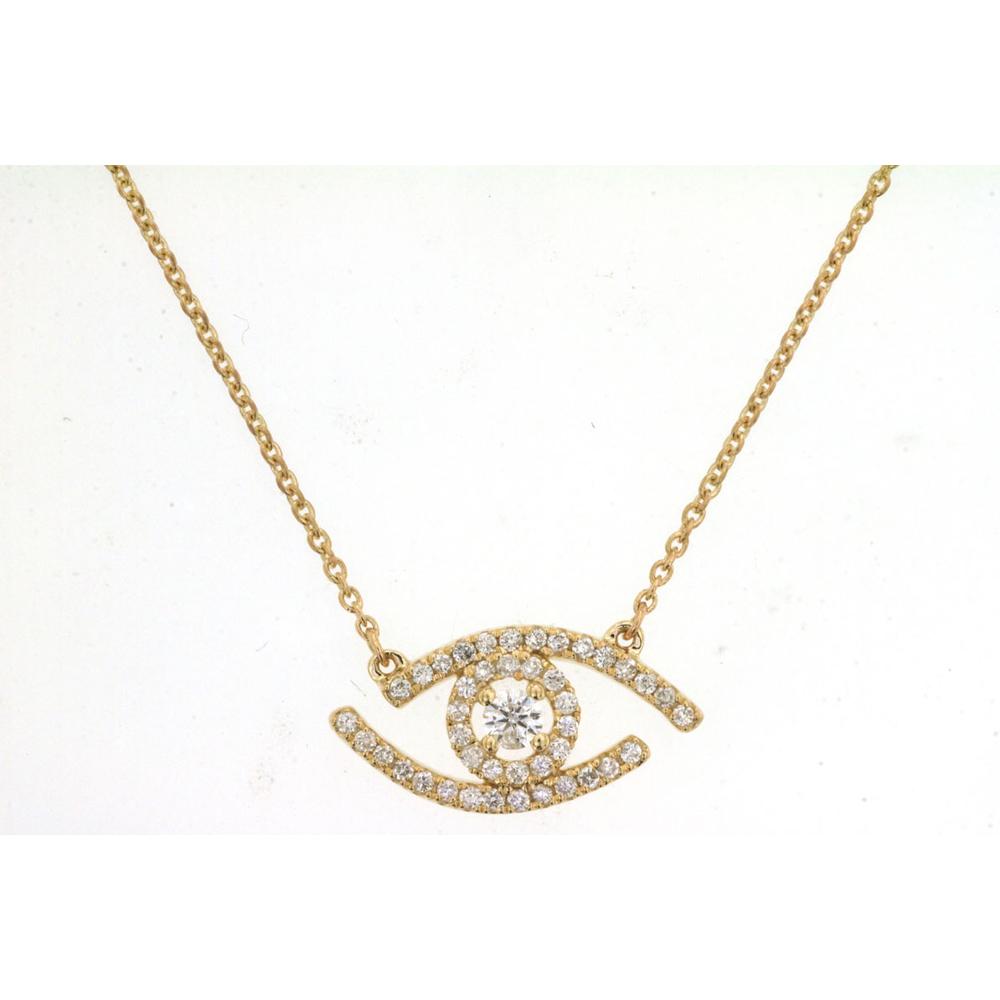 Royal 14K Yellow Gold Eye-Shaped Pendant Necklace with Round Diamonds - 0.24 Carat Total Diamond Weight