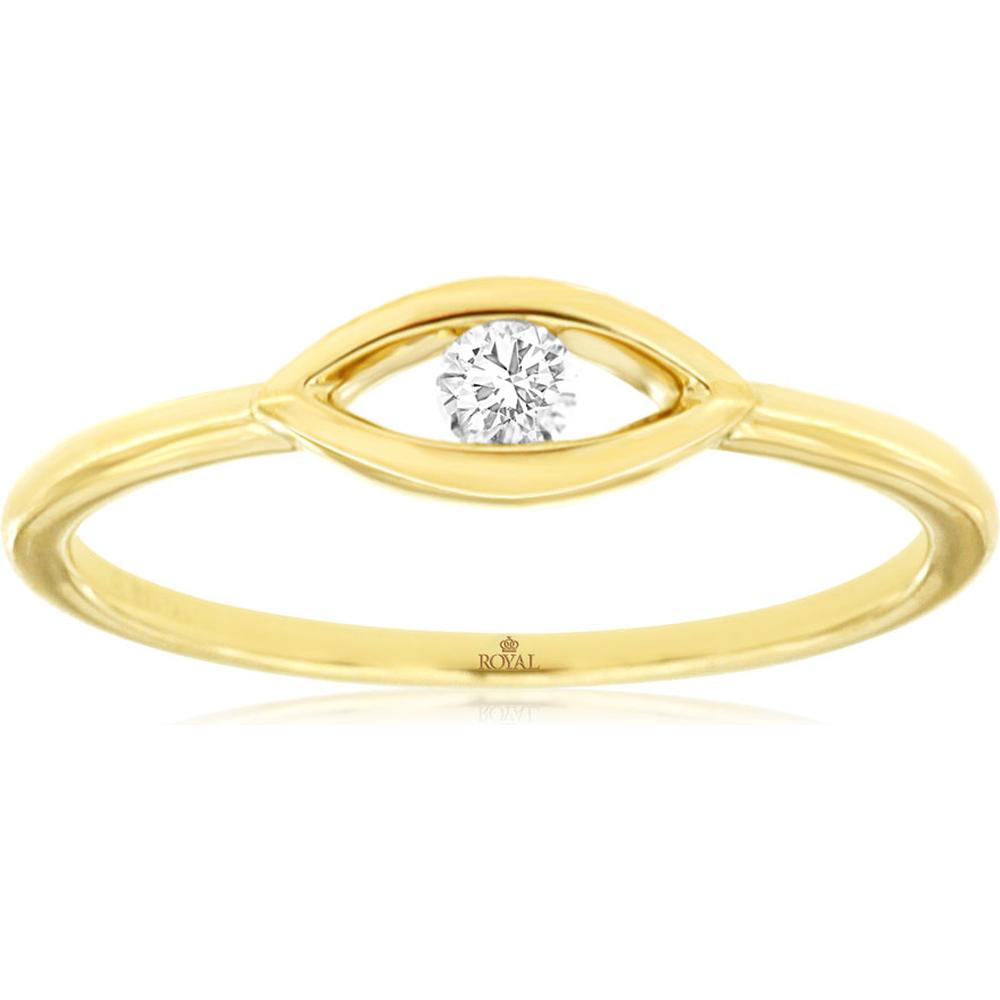 Royal 14K Yellow Gold Eye-Shaped Ring with 0.09 Carat Diamond Center Stone