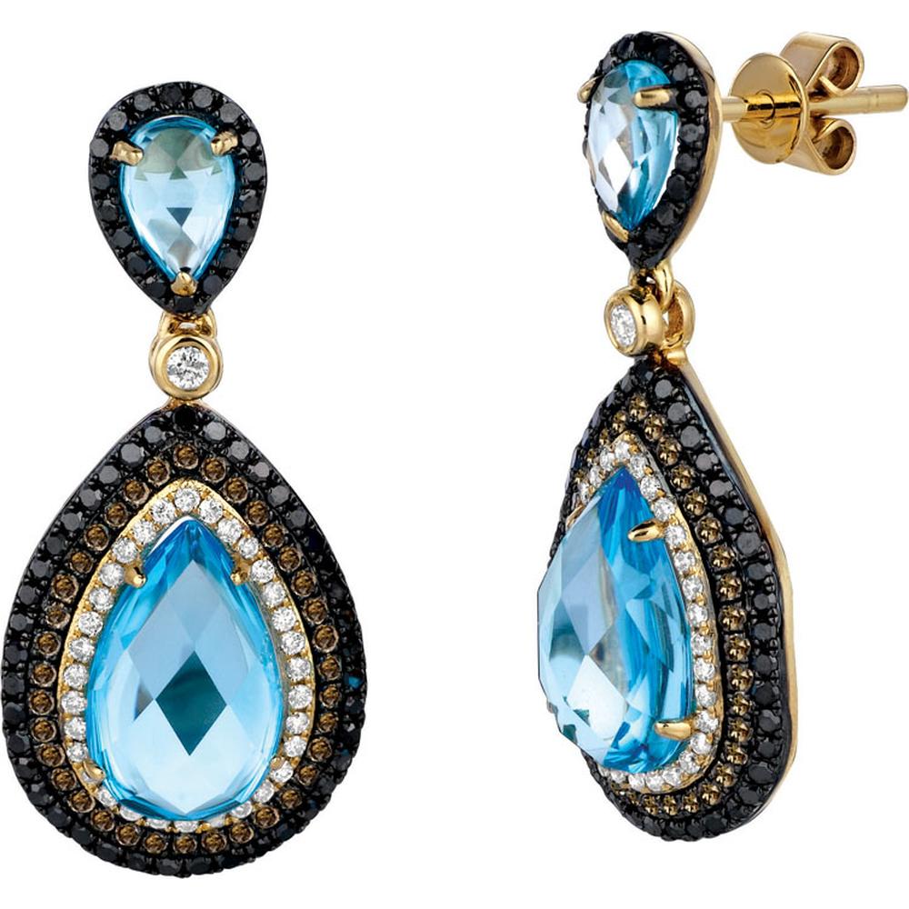 Royal 14K Yellow Gold Fancy Diamond & Blue Topaz Earrings - 5.50 Carat Total Gem Weight