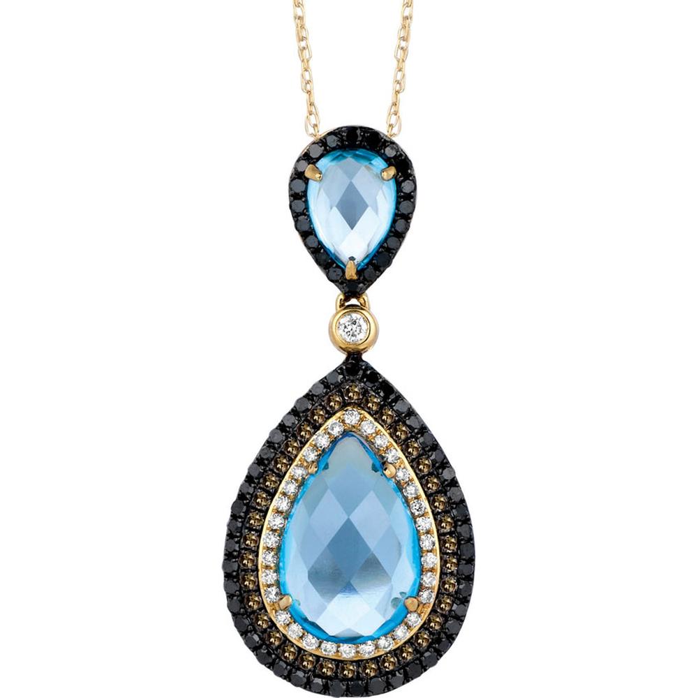 Royal 14K Yellow Gold Fancy Diamond & Blue Topaz Pendant with Pear-Shaped Blue Topaz - 4.60 Carats Total Gem Weight