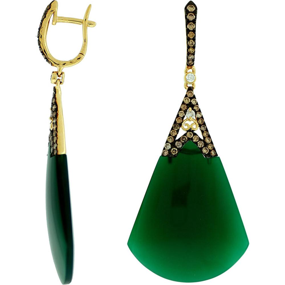 Royal 14K Yellow Gold Fancy Diamond & Green Agate Earrings - 0.73 Carat Mocha Diamond