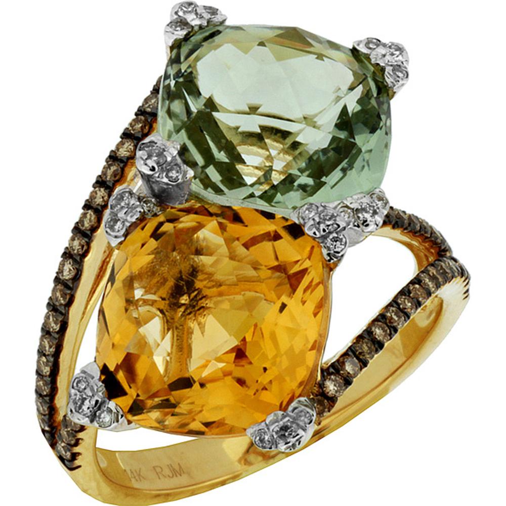Royal 14K Yellow Gold Fancy Diamond & Semi Precious Ring - 10pt Diamonds, 30 Carat Semi Precious Stones