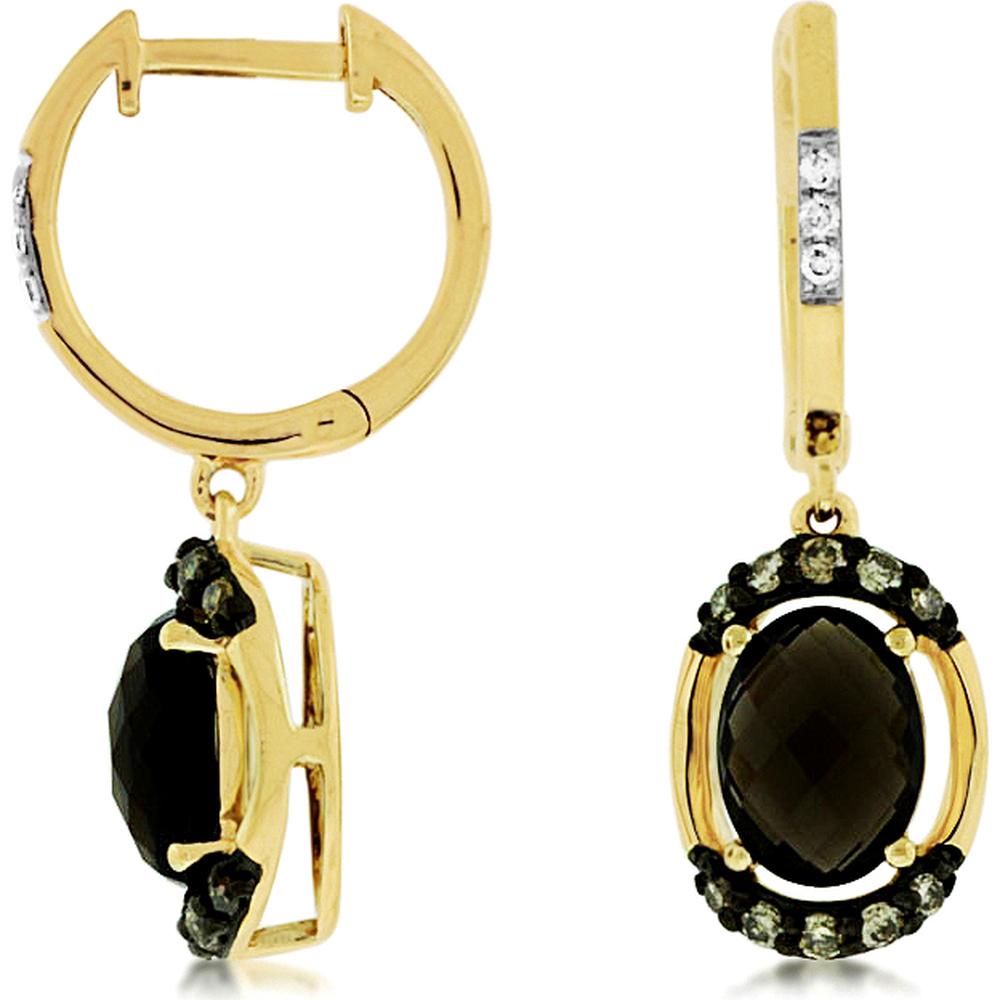 Royal 14K Yellow Gold Fancy Diamond & Smoky Quartz Earrings - 2.30 Carat Smoky Quartz, 5 PT Total Diamond Weight