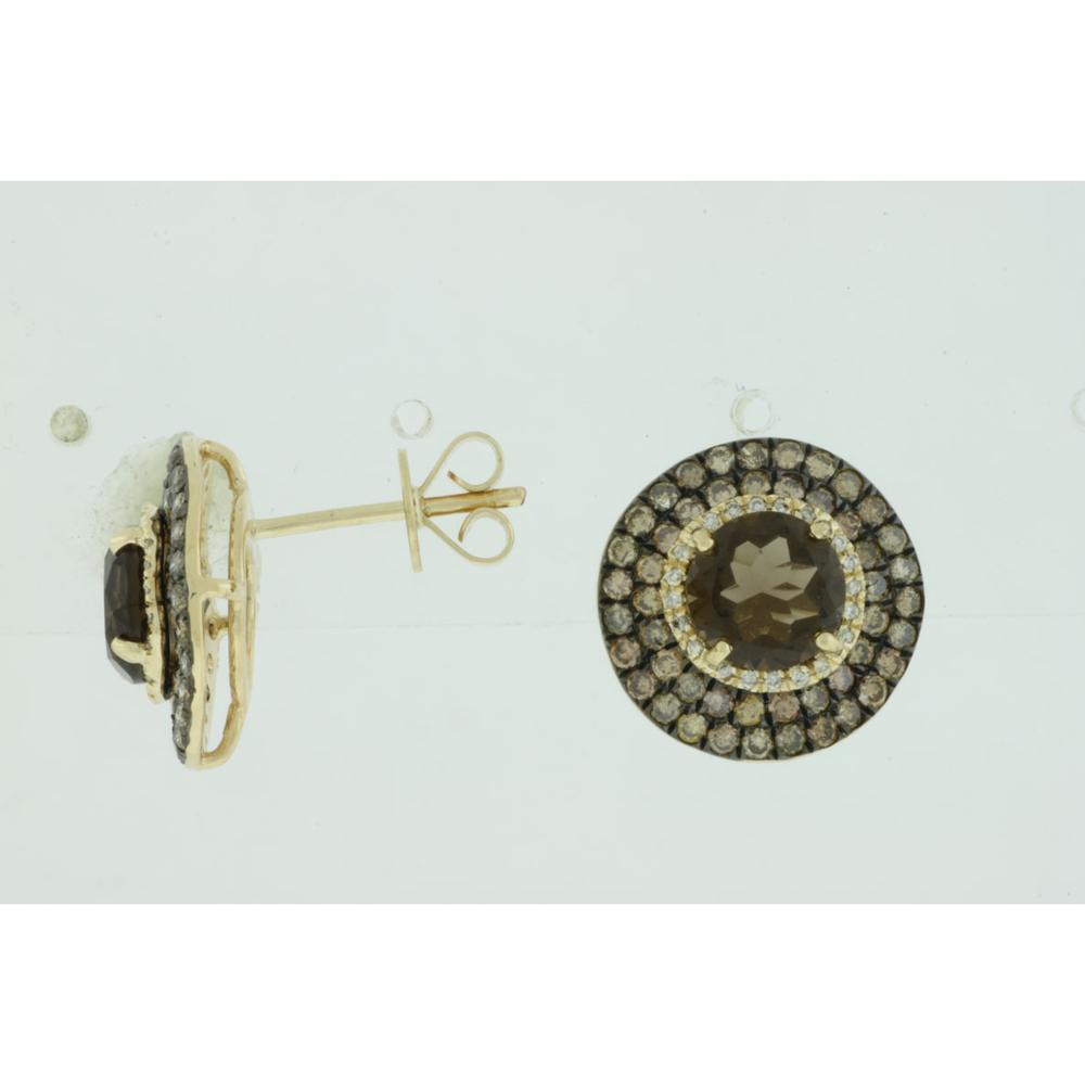 Royal 14K Yellow Gold Fancy Diamond & Smoky Quartz Earrings - 3.87 Carat Total Gem Weight