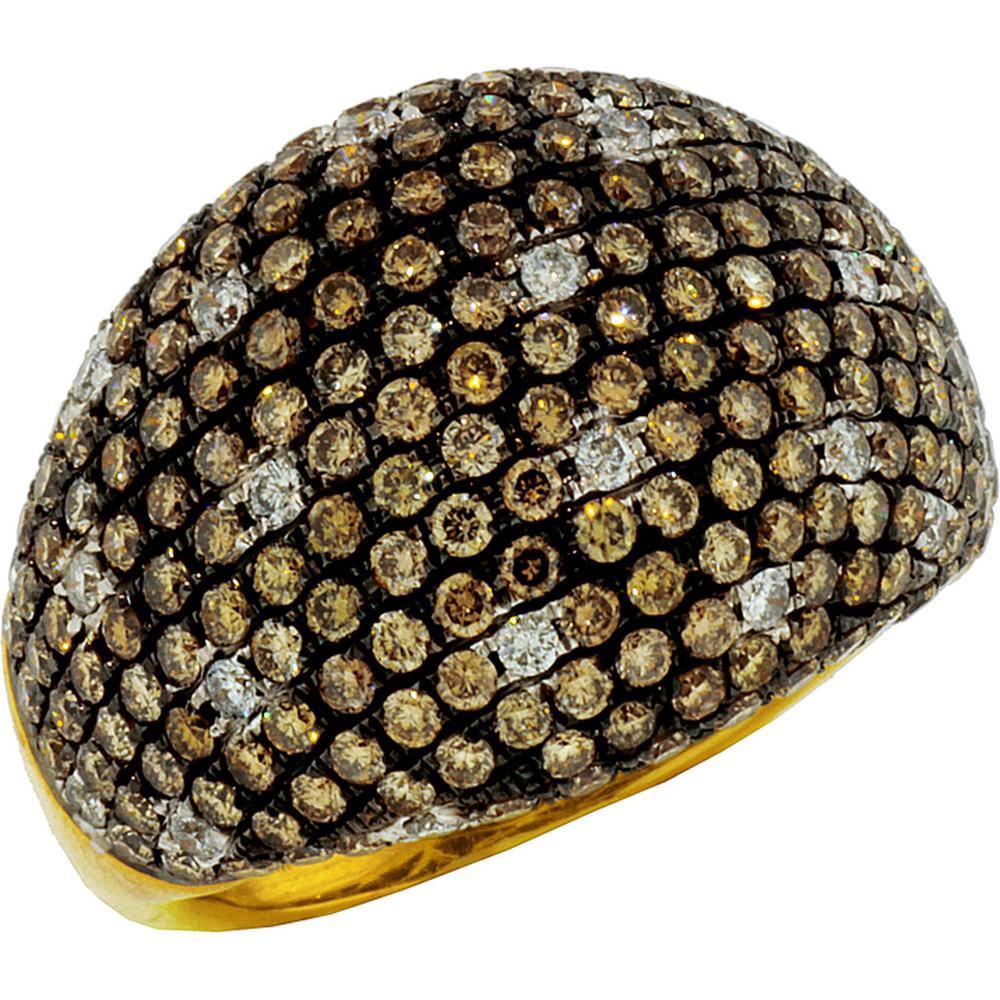 Royal 14K Yellow Gold Fancy Diamond Ring - 0.32 Carat Round Diamond, 3.20 Carat Mocha Diamonds