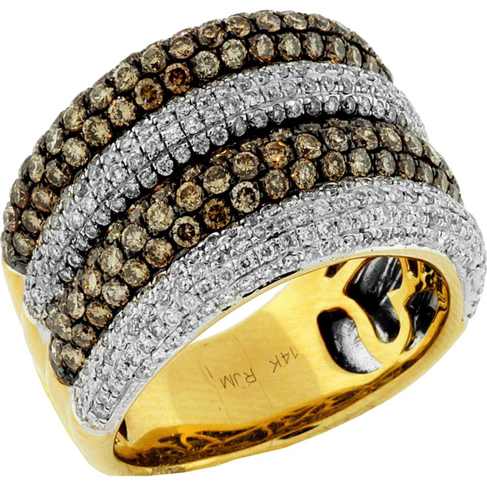 Royal 14K Yellow Gold Fancy Diamond Ring - 0.75 Carat Round Diamond & 1.68 Carat Mocha Diamond Brilliance