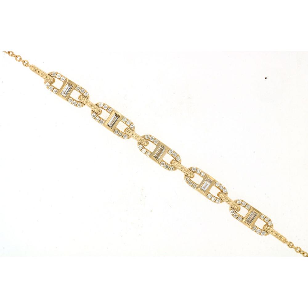 Royal 14K Yellow Gold Fancy Link Bracelet with Round and Baguette Diamonds - 0.28 Carat Total Diamond Weight