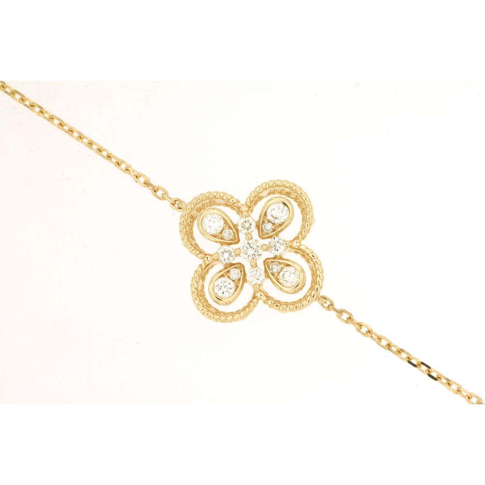 Royal 14K Yellow Gold Floral Motif Diamond Bracelet with Milgrain Detailing - 0.26 Carat Total Diamond Weight
