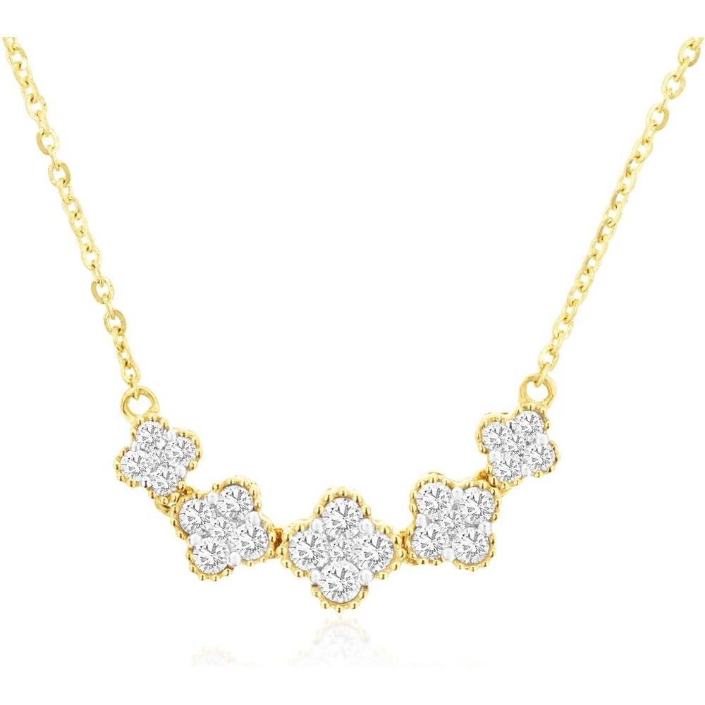 Royal 14K Yellow Gold Floral Motif Diamond Necklace with Round Cut Diamonds - 0.66 Carat Total Diamond Weight