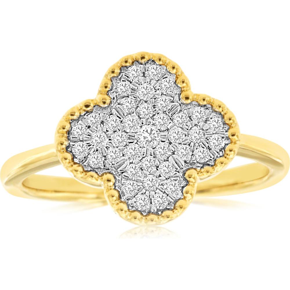 Royal 14K Yellow Gold Floral Motif Diamond Ring with Round Cut Diamonds - 0.30 Carat Total Diamond Weight
