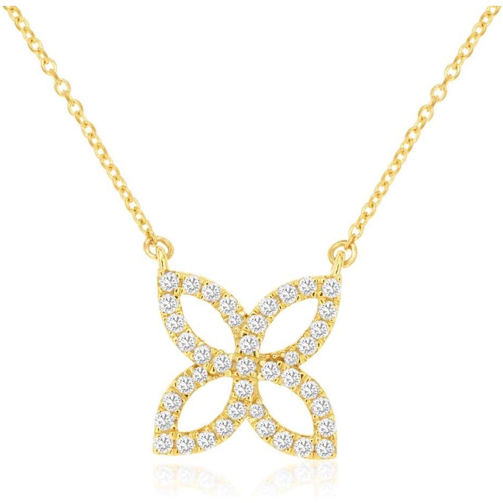 Royal 14K Yellow Gold Floral Motif Pendant Necklace with 0.23 Carat Total Diamond Weight