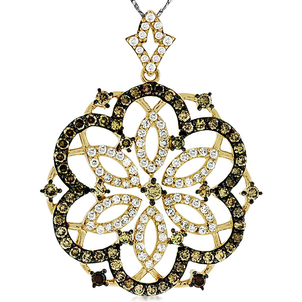 Royal 14K Yellow Gold Flower Diamond & Mocha Diamond Necklace - 1.85 Carat Total Diamond Weight