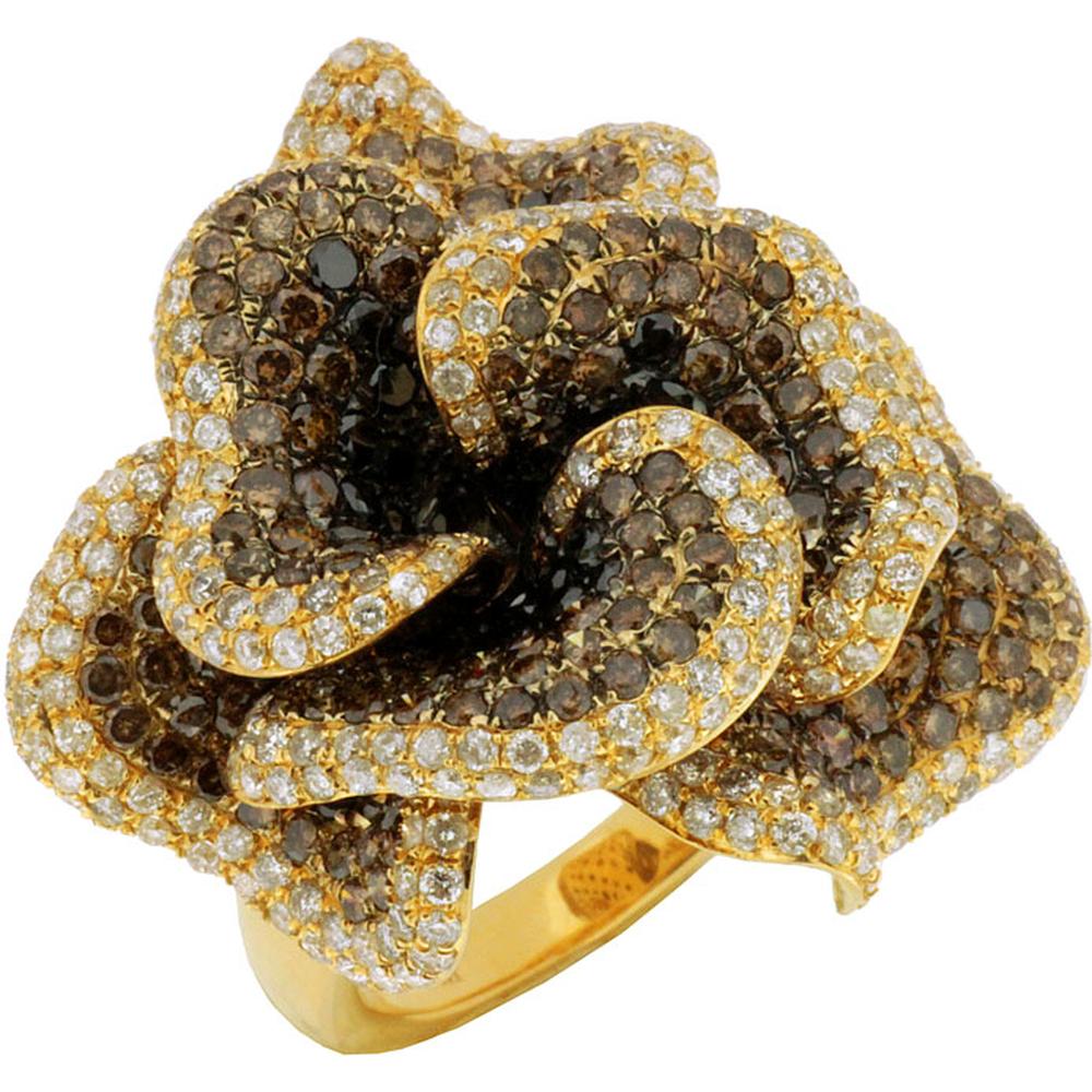 Royal 14K Yellow Gold Flower Ring with 1.85 Carat Diamond and 3.40 Carat Mocha Diamonds