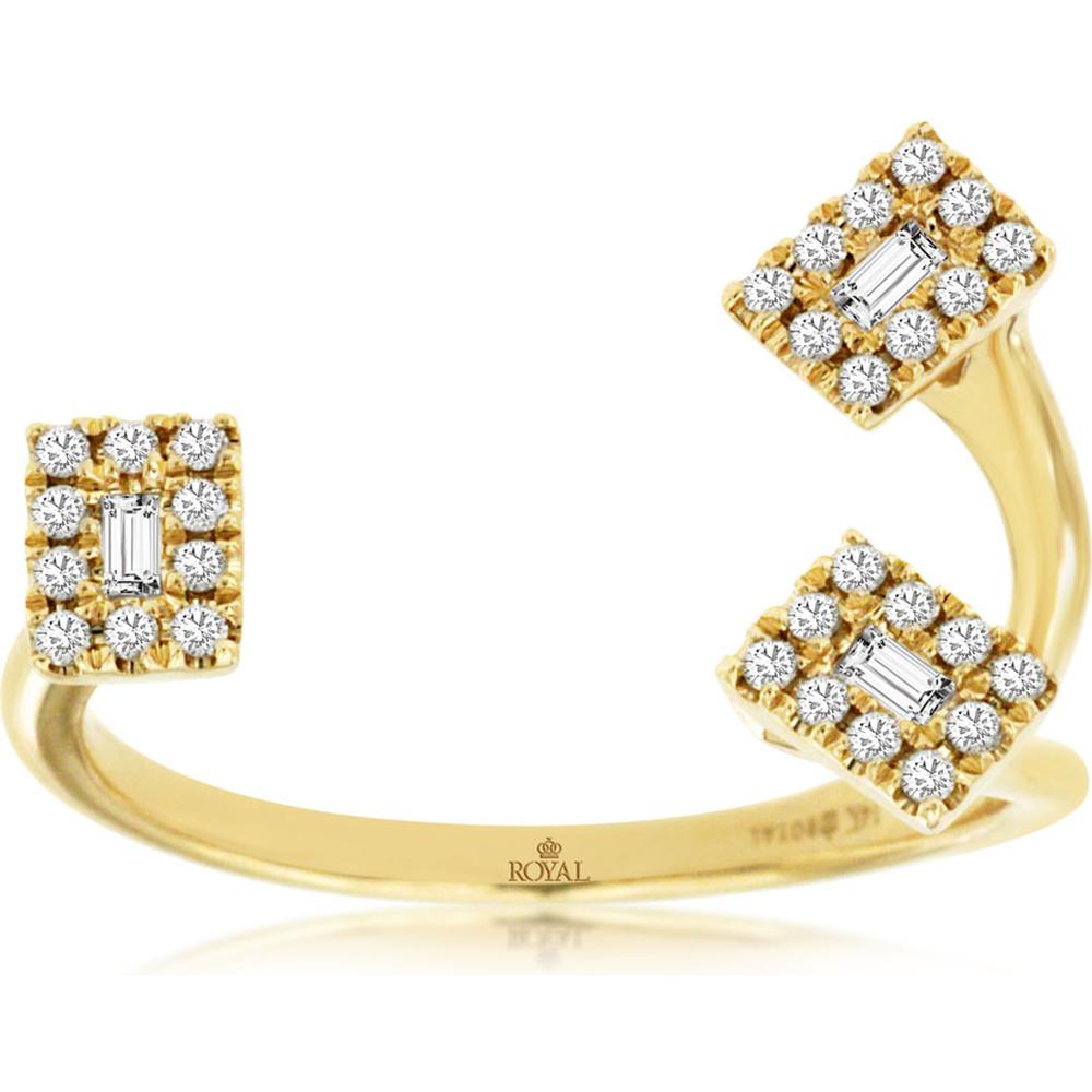 Royal 14K Yellow Gold Free Form Diamond Ring with Baguette and Round Diamonds - 0.25 Carat Total Diamond Weight