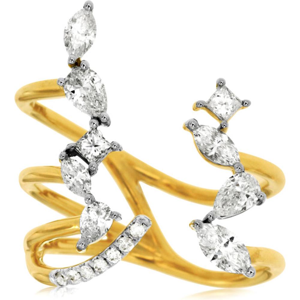 Royal 14K Yellow Gold Free Form Ring with Marquise, Round, and Princess Cut Diamonds - 0.88 Carat Total Diamond Weight