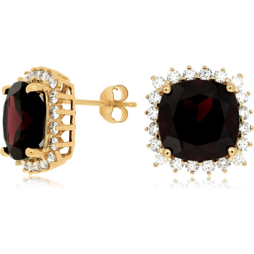 Royal 14K Yellow Gold Garnet and Diamond Cushion Cut Earrings - 9.25 Carat Total Gem Weight