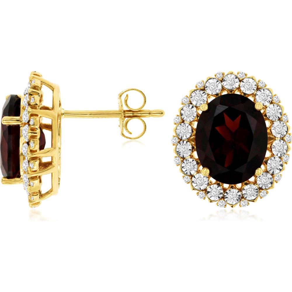 Royal 14K Yellow Gold Garnet & Diamond Halo Earrings - 5.75 Carats Total Garnet Weight